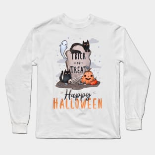 Happy Halloween with cats and pumpkins Long Sleeve T-Shirt